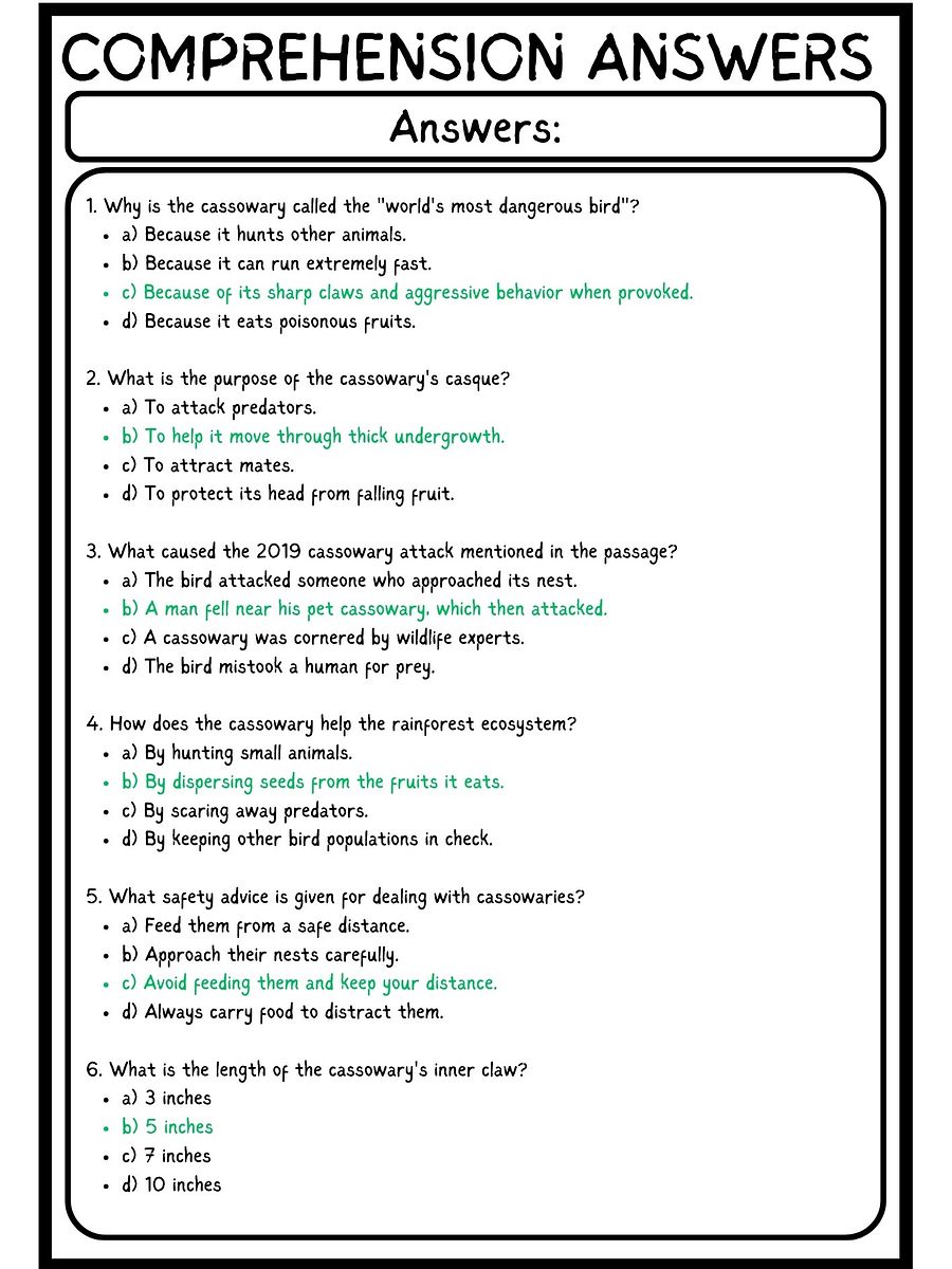Cassowary Attack Reading Comprehension Passage PDF product image (4)