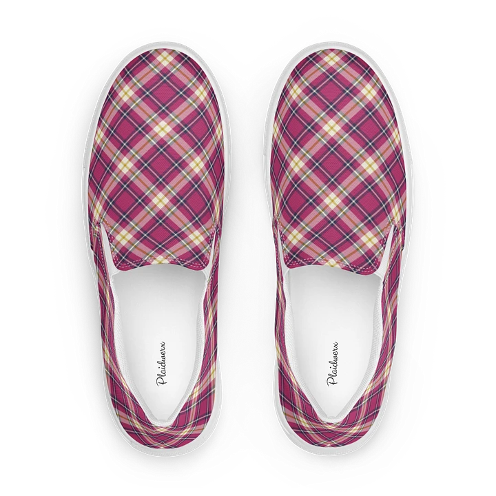 Hot Pink and Navy Blue Plaid Women's Slip-On Shoes product image (1)