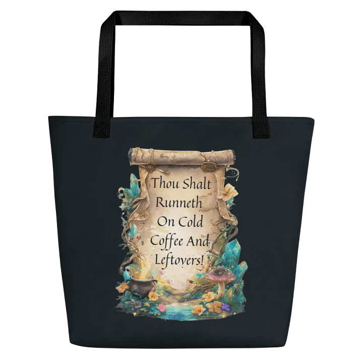 Cold Coffee & Leftovers Funny Mom Tote Bag – Fairytale Quote Reusable Shopping Bag product image (1)