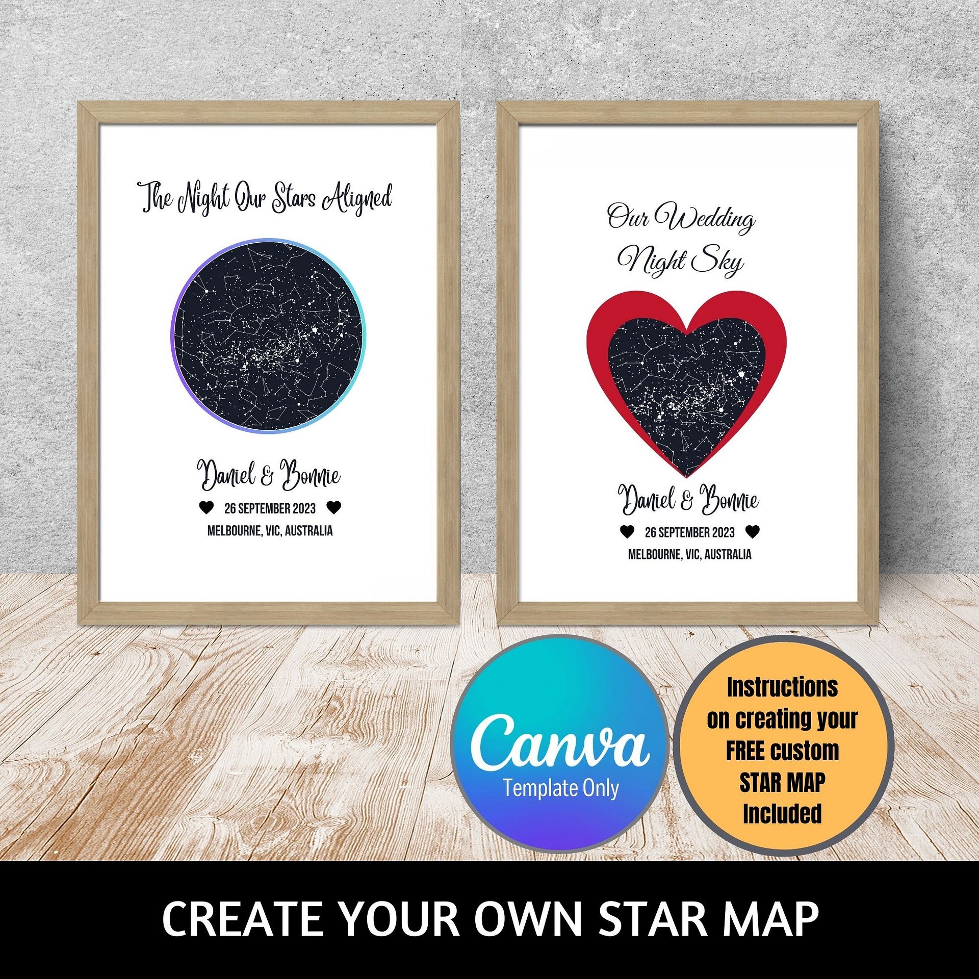 DIY Star Map Circle Heart Shapes Canva Templates product image (1)