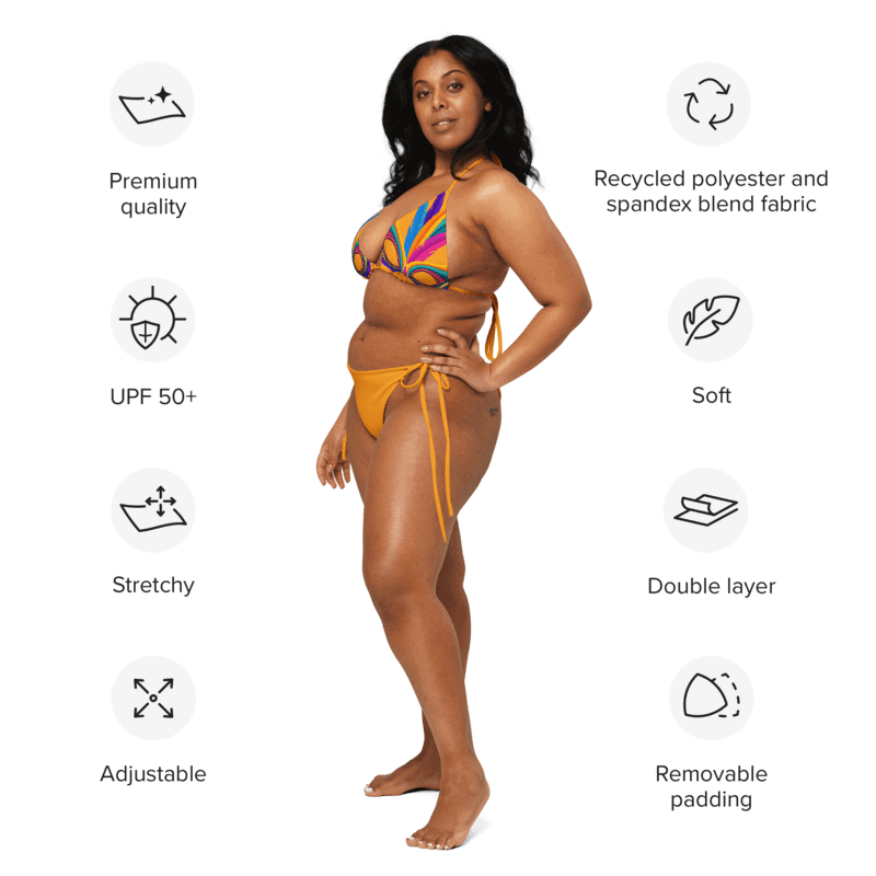 Gold Low Rise Cheeky String Bikini, Mardi Gras Top, Gold Bottoms product image (12)