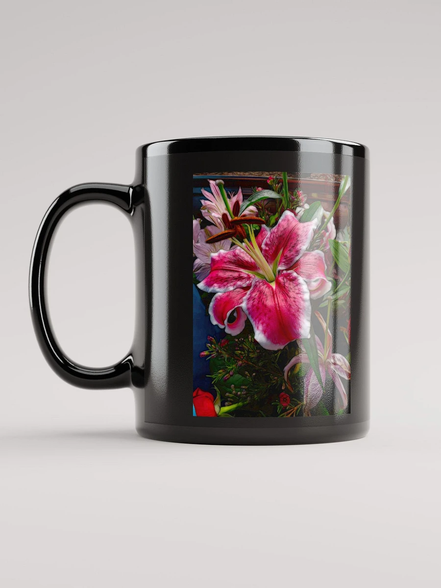 Big Petaled Pink and White Lily Black Coffee Mug product image (11)