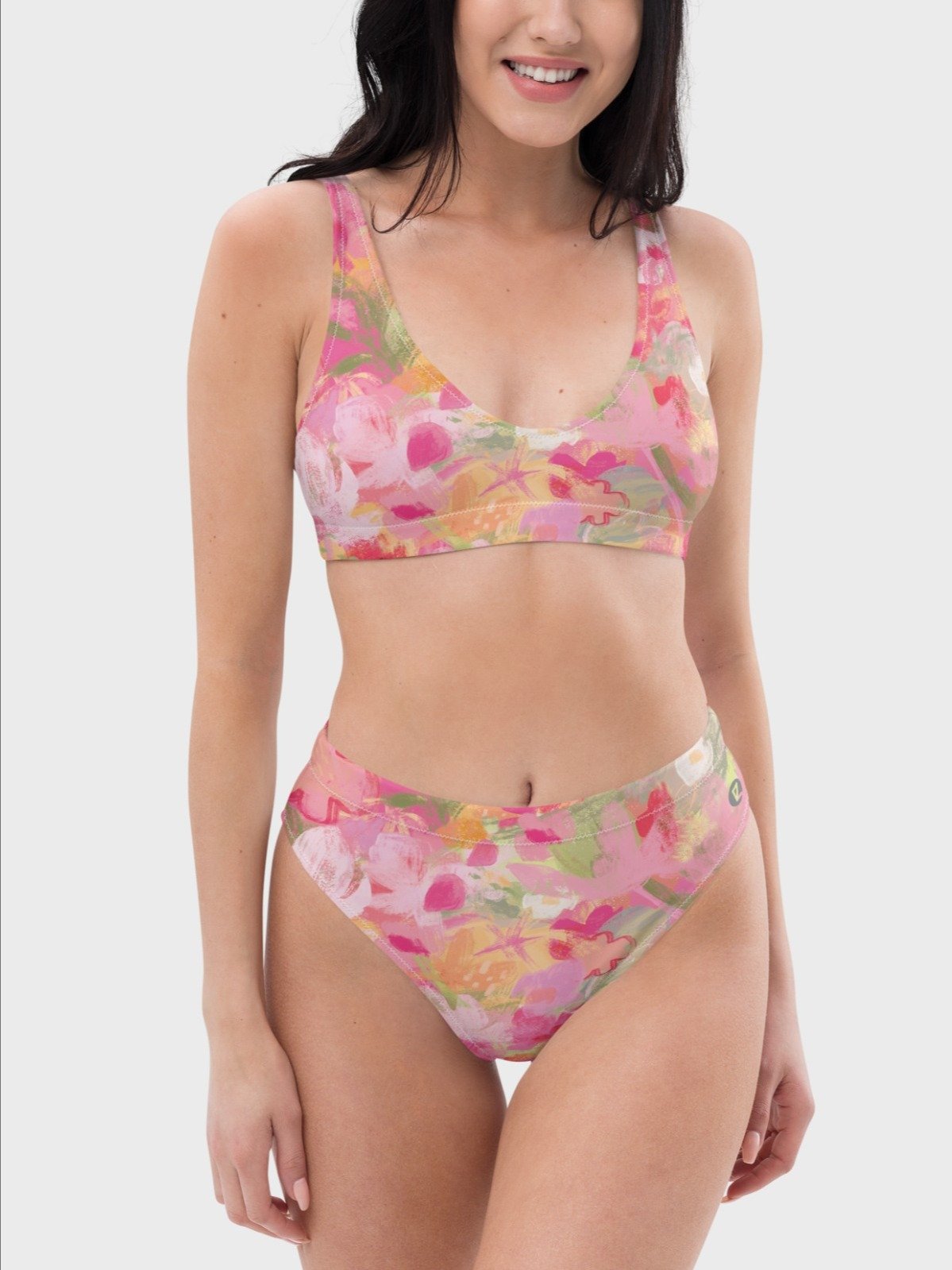 Recycled High-Waisted Bikini Bottom "Sweet Pastel Florals of Spring" product image (5)