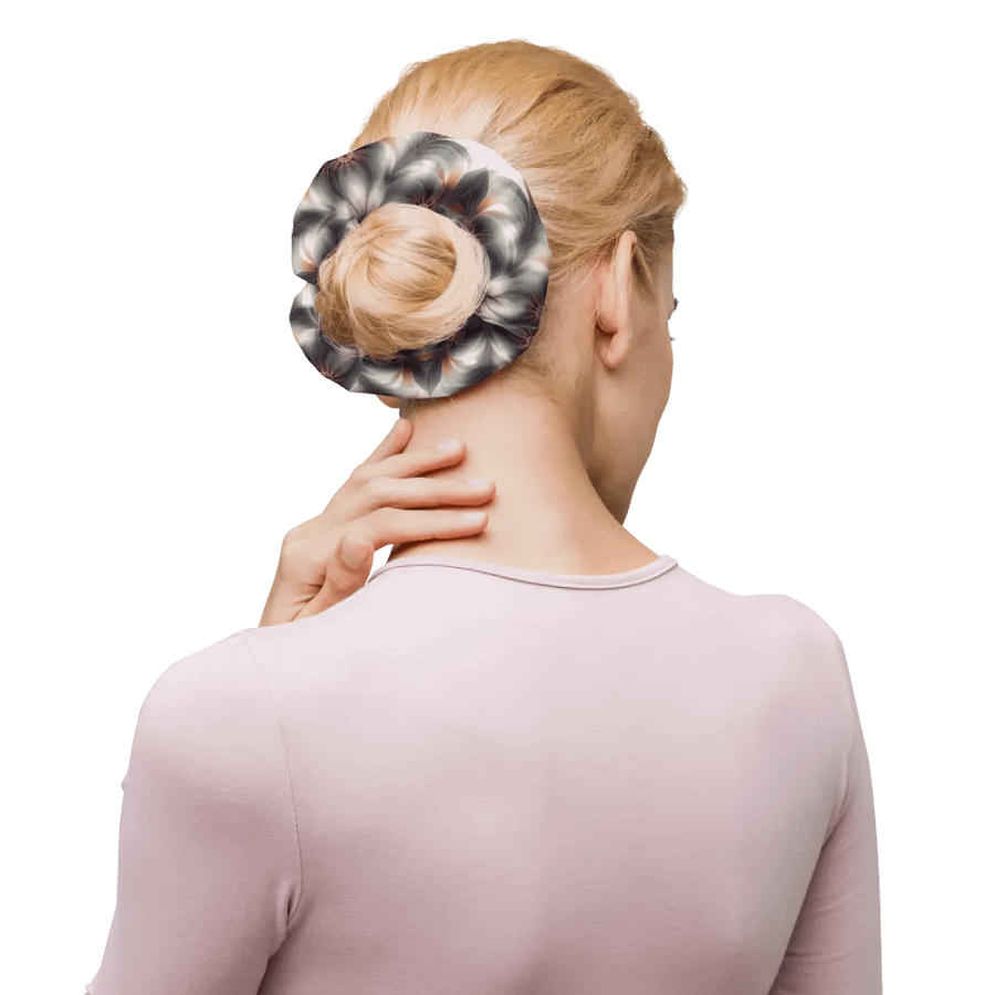 Hair Scrunchie - Geometric Floral Pattern in Pale Oranges and Greens product image (10)