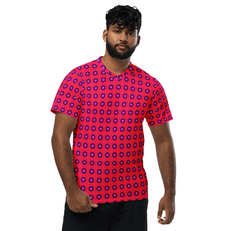 Abstract Red Unisex V Neck Sports Jersey product image (12)