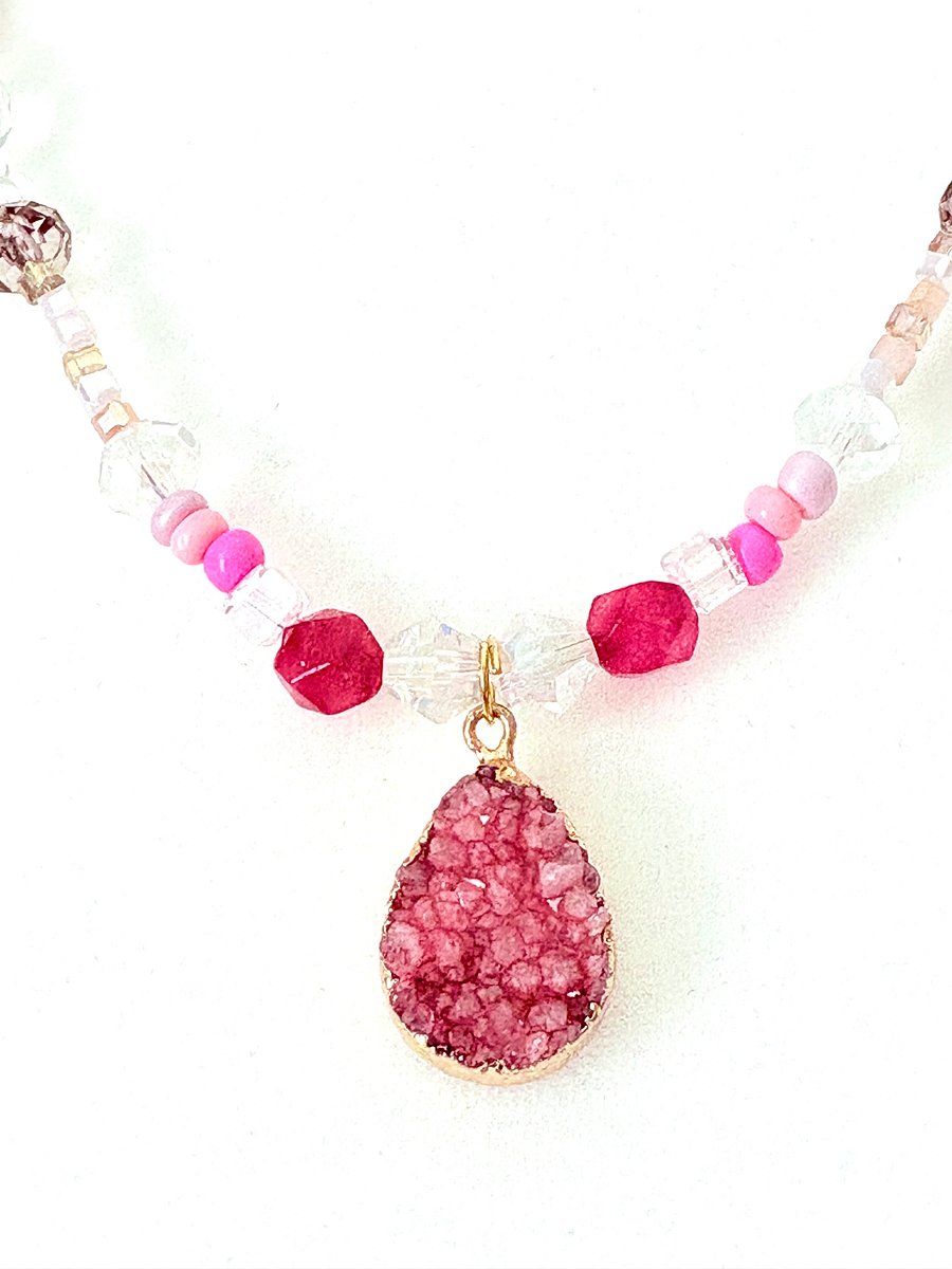 Beach Rose Druzy Pendant Necklace | Handmade Glass Beaded Jewelry | Monique Faella Designs™ | MFD-00186 product image (3)