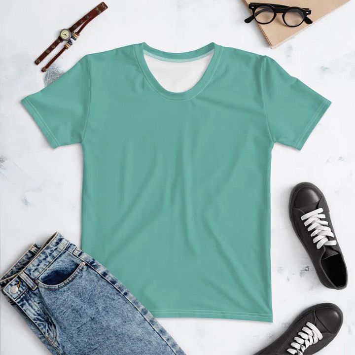 Plain Turquoise Green True Summer Women's Crewneck Polyester Heavyweight Premium T-Shirt by Treasure Pie product image (1)