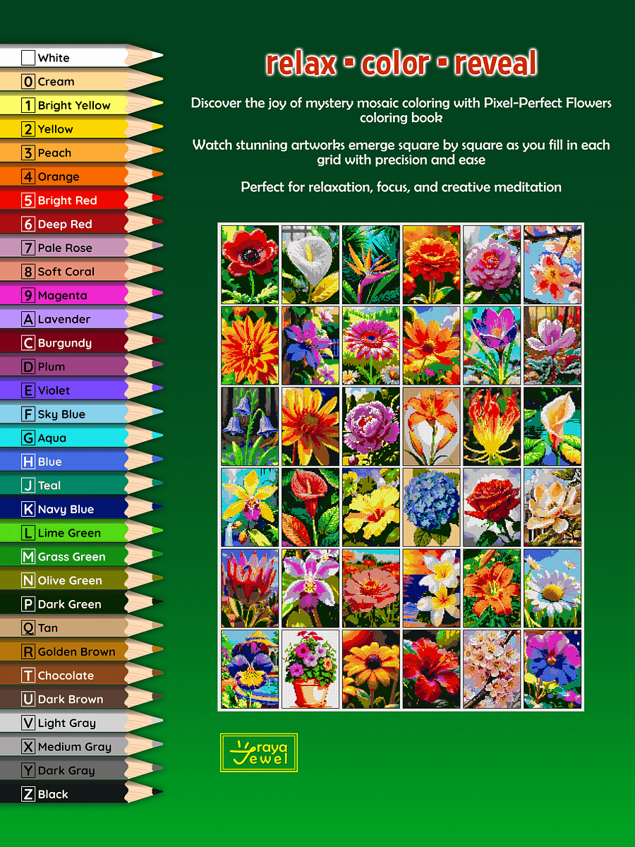 Pixel-Perfect Flowers Mystery Mosaic Color By Number: Pixel Art Digital Coloring Book with 36 Illustrations product image (2)