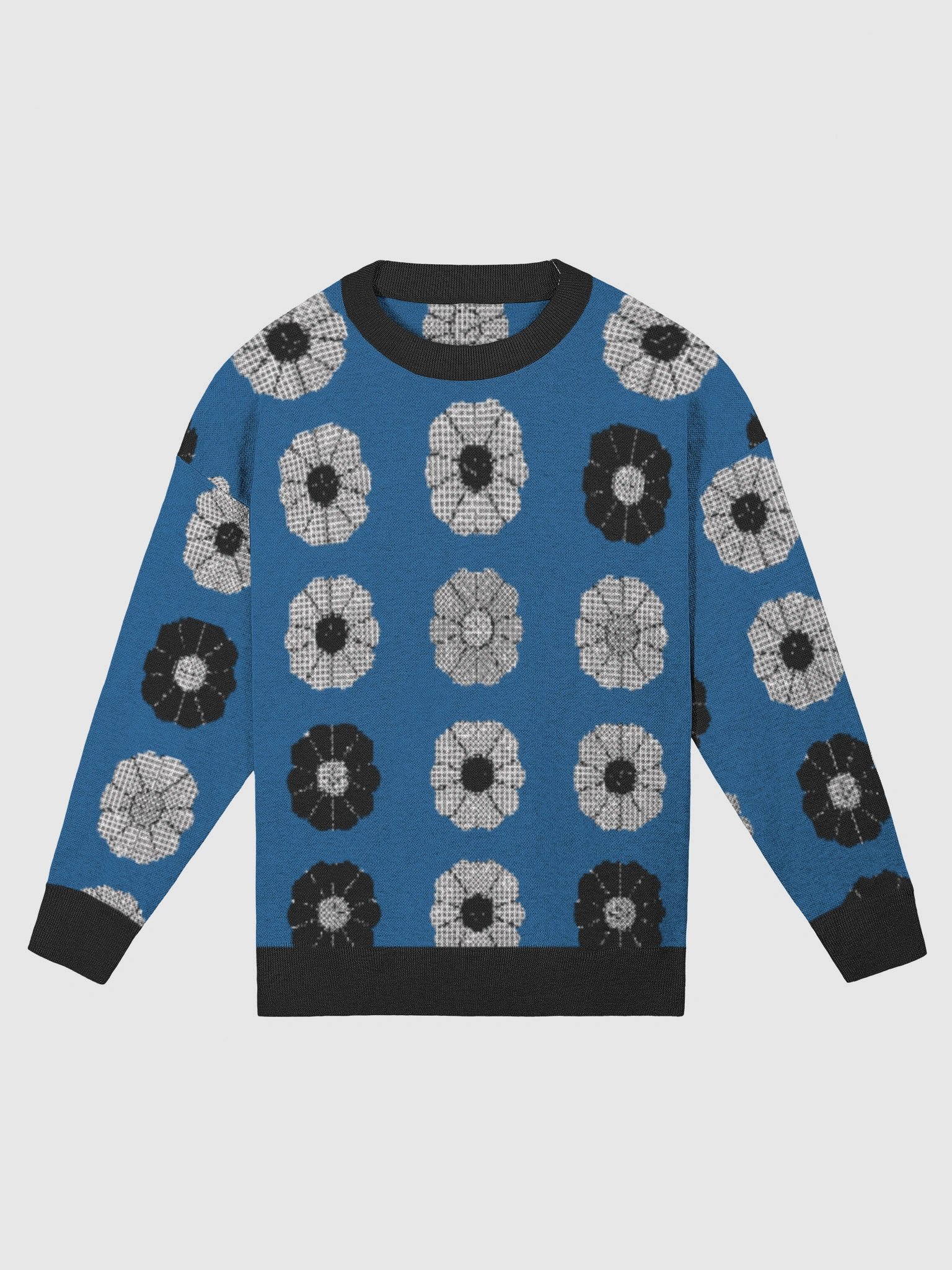 Blue Crew Neck Floral Knit Cardigan product image (1)