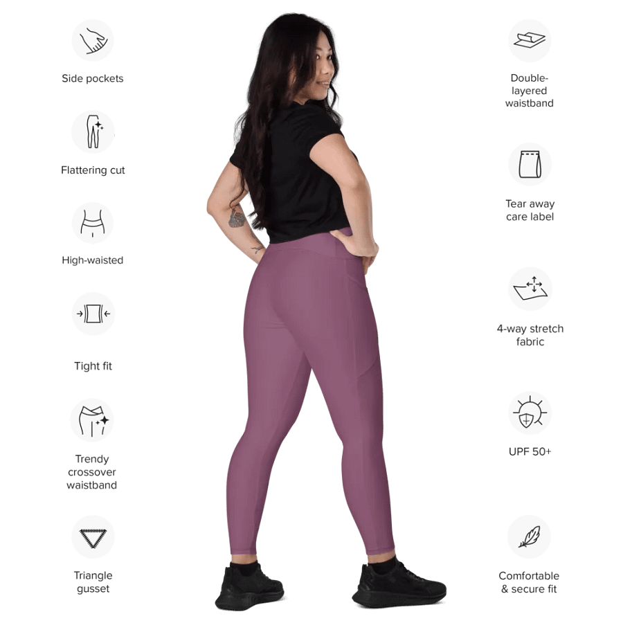Plain Dark Lilac Purple Soft Summer Women's High Waisted Premium Crossover Leggings with Pockets by Treasure Pie product image (10)