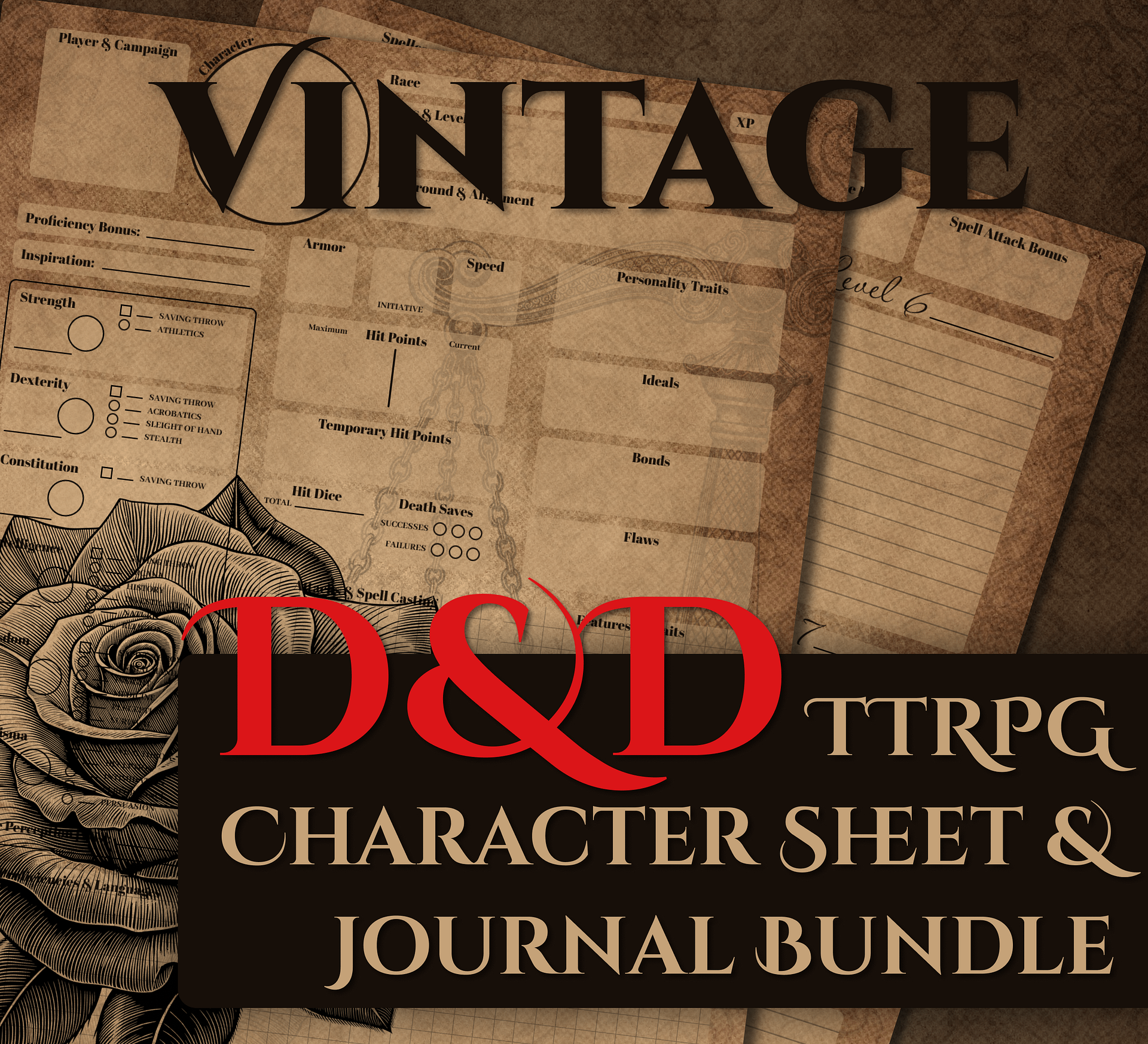 Vintage D&D TTRPG Character Sheet and Journal product image (1)