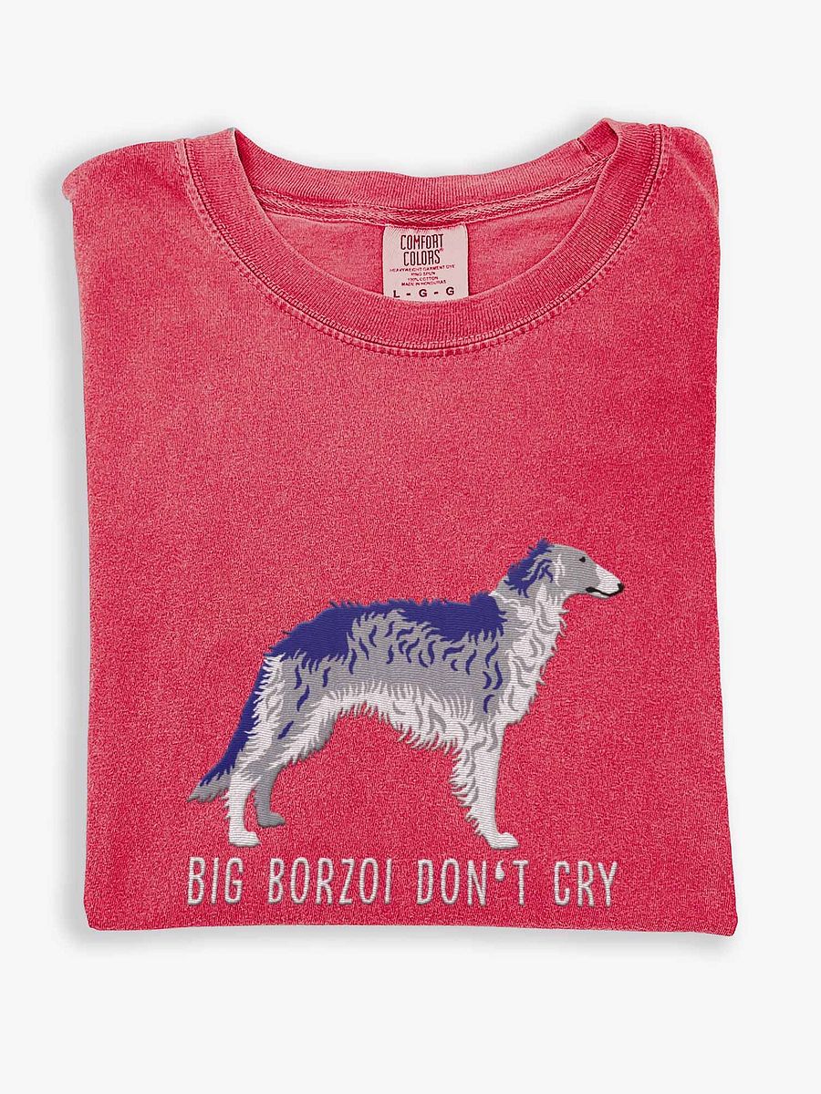 Big Borzoi Don't Cry T-Shirt(Embroidered) of a Borzoi(Gray) product image (1)