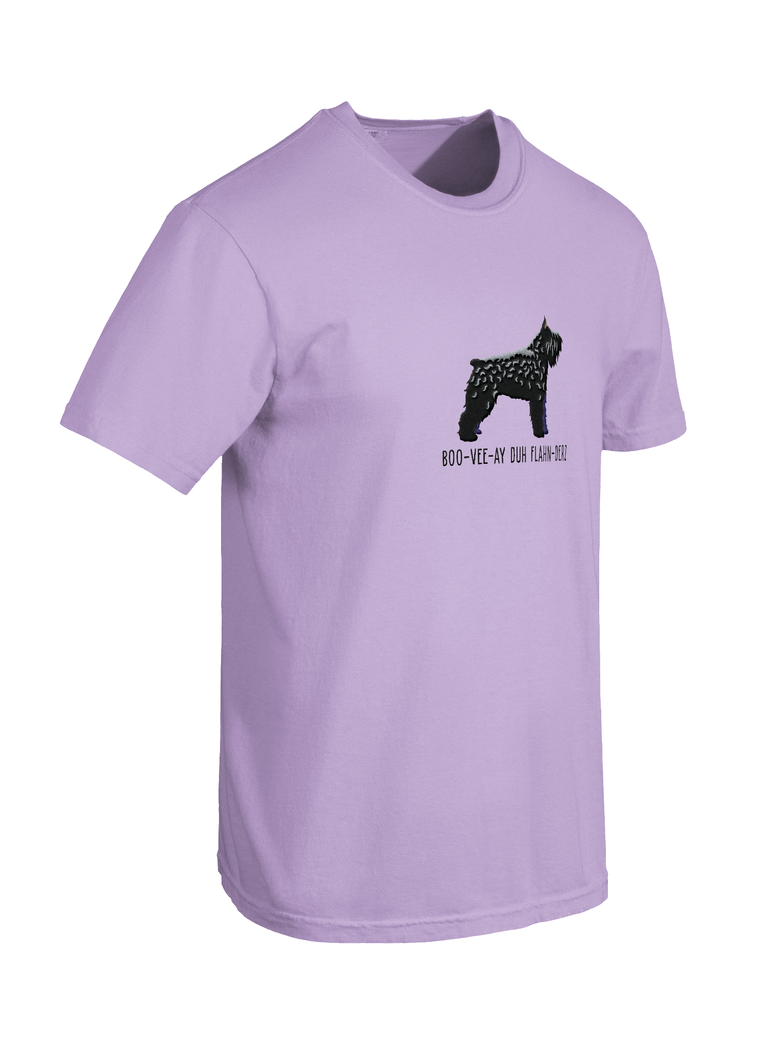 Boo-Vee-Ay Duh Flahn-Derz T-Shirt(Embroidered) of a Bouvier des Flandres(Black, Cropped Ears) product image (43)