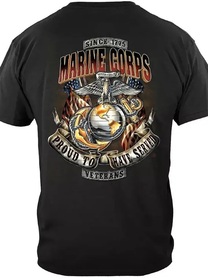 Marine Corps T-Shirt 'Proud To Have Served' - Black USMC Veteran Shirt with EGA product image (1)