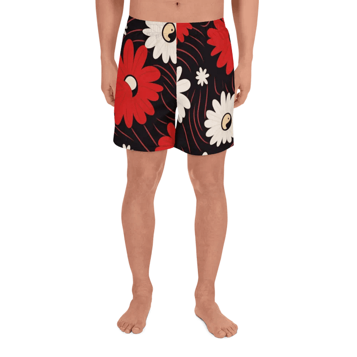 Athletic Shorts 🔴 Functional Fashion at Its Best ⚫️ Red and White Flowers ⚪️ Yin and Yang product image (2)