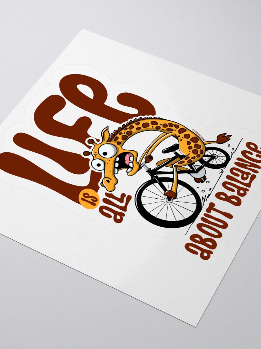 Funny Giraffe on Bike Sticker – Life Is All About Balance, Cycling Humor Decal product image (3)