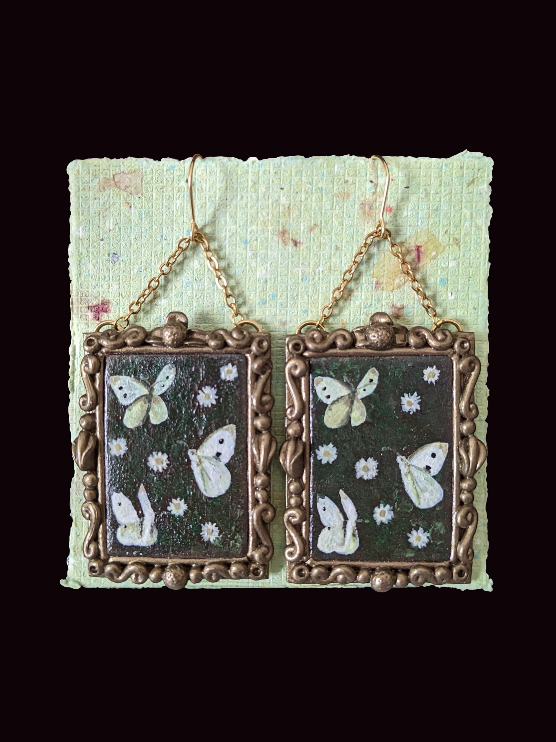Cabbage Butterfly Painting Statement Earrings product image (1)
