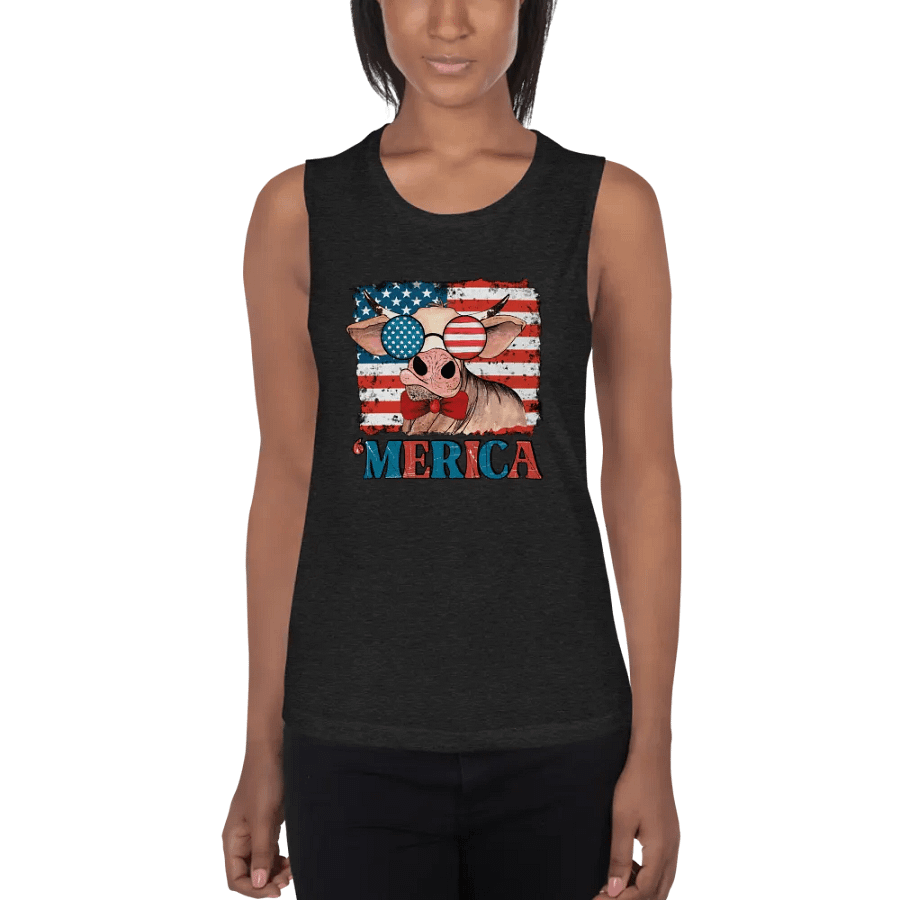 Patriotic Flowy Muscle Tank Featuring Merica the cow product image (21)