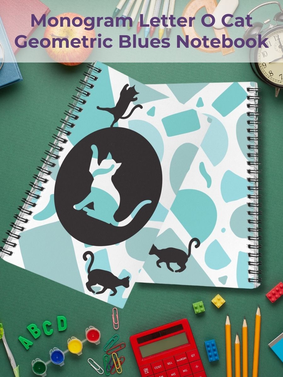 Monogram Letter O Cat Lover Geometric Blues Notebook product image (1)