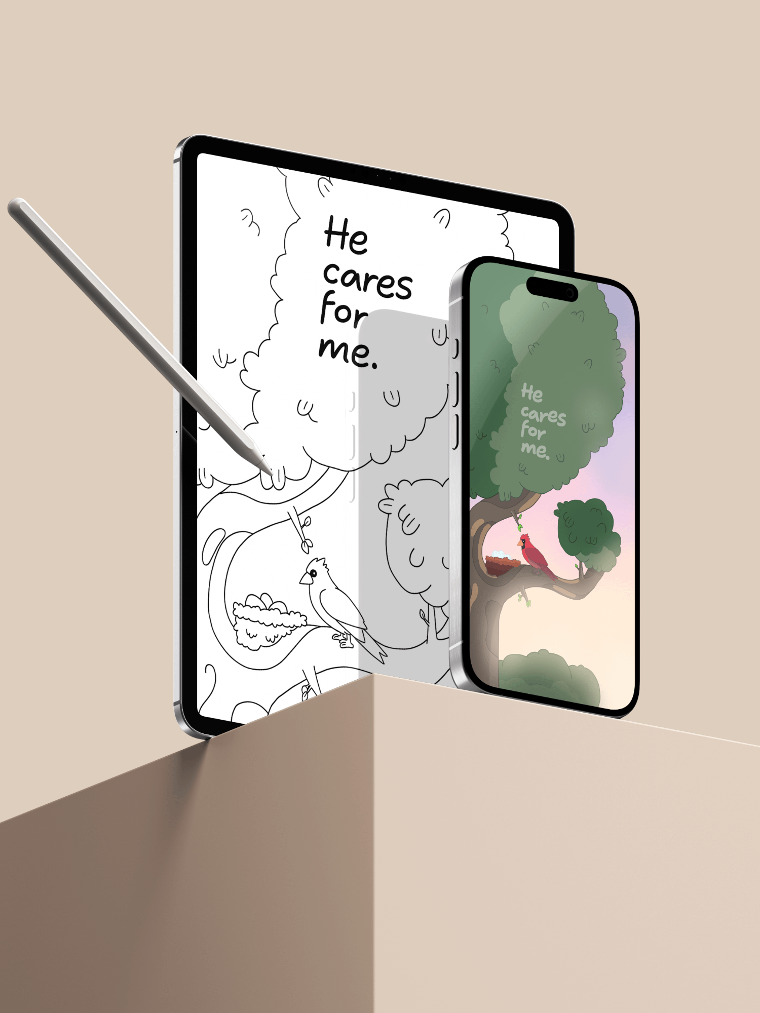 He Cares for Me – Matthew 6 Coloring Page product image (1)