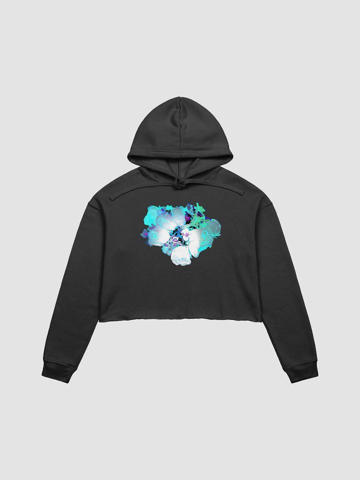 Abstract Blue Green Rose Bouquet Ladies Fleece Cropped Hoodie product image (2)