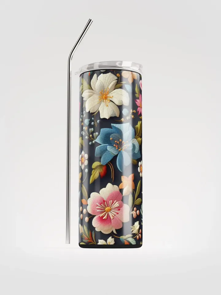 Bright Floral Embroidered Stainless Steel Tumbler - Vibrant Sipping Joy product image (1)