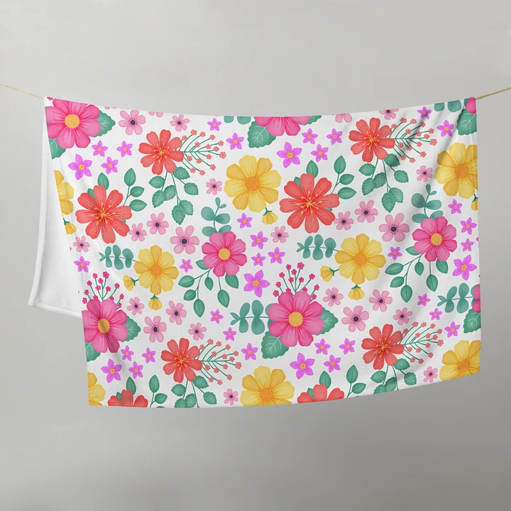 Vibrant Floral Blooms Pink Yellow Orange Blanket - White product image (1)