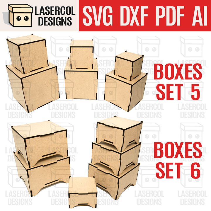 Boxes Bundle (Set 5, 6) - Laser Cut Files product image (1)