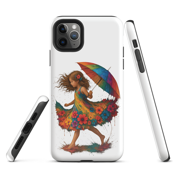 Rainbow Umbrella Girl iPhone Case – Boho Floral Artistic Naturecore Phone Cover product image (1)