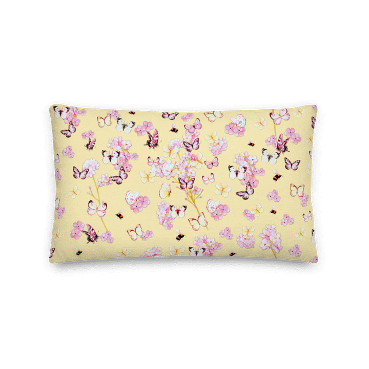 PINK BUTTERFLY GARDEN ON YELLOW SUMMER PILLOW product image (2)