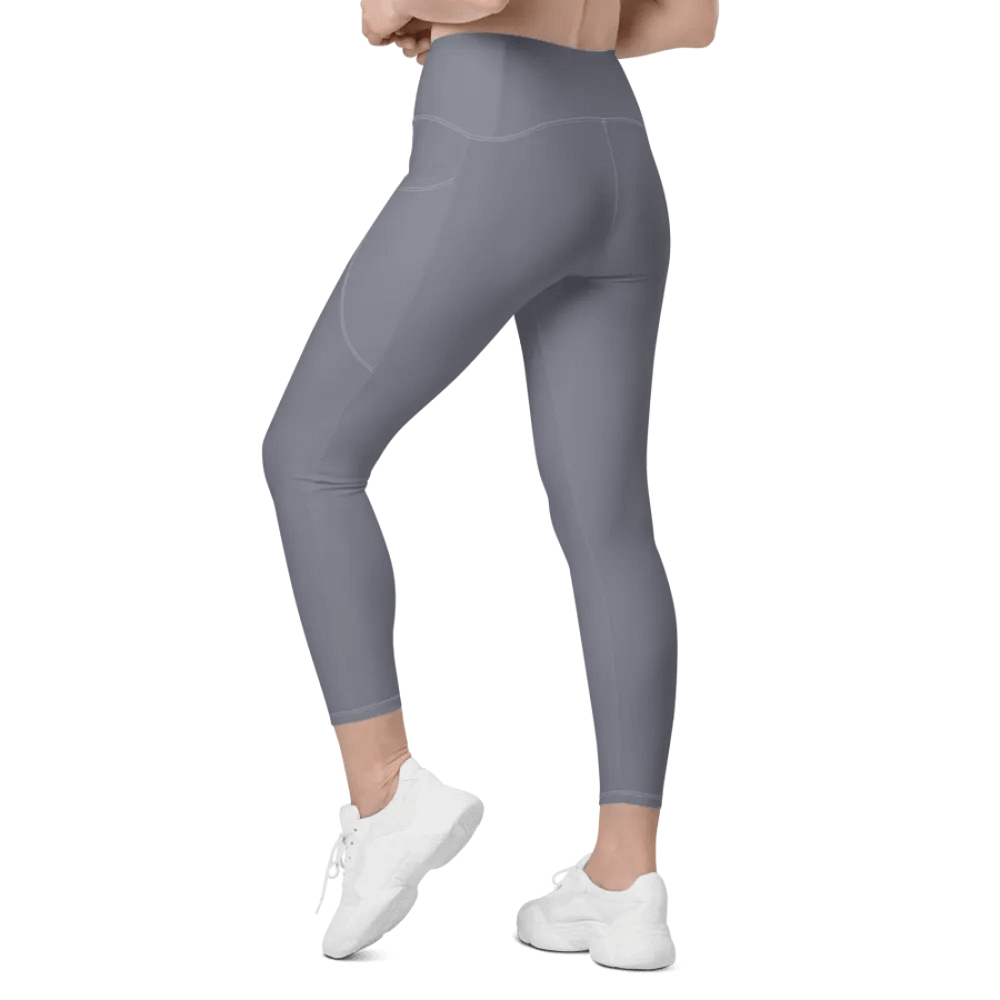 Plain Cool Medium Gray Light Summer Women's High Waisted Premium Crossover Leggings with Pockets by Treasure Pie product image (12)