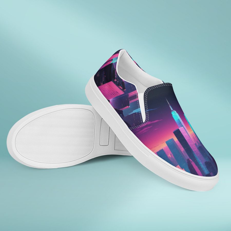 Vaporwave New York City All Over Canvas Slip On Shoes product image (4)