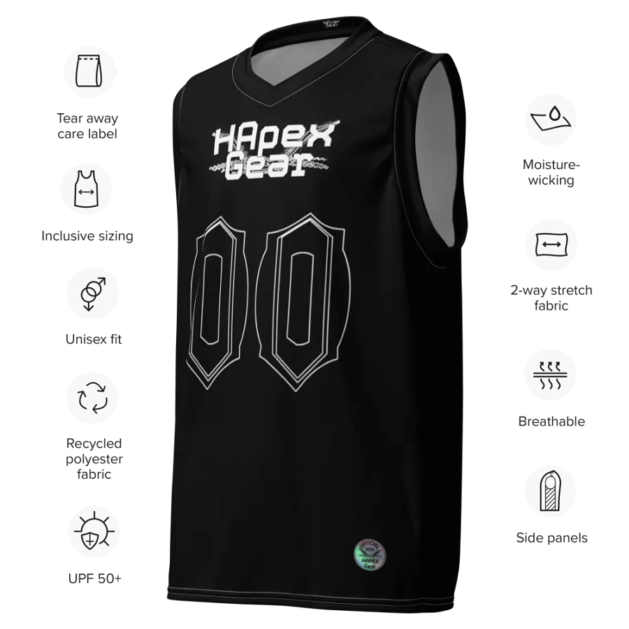 Capital EISKO - Black - Recycled Unisex Basketball Jersey - White HApex Gear Black Logo product image (7)