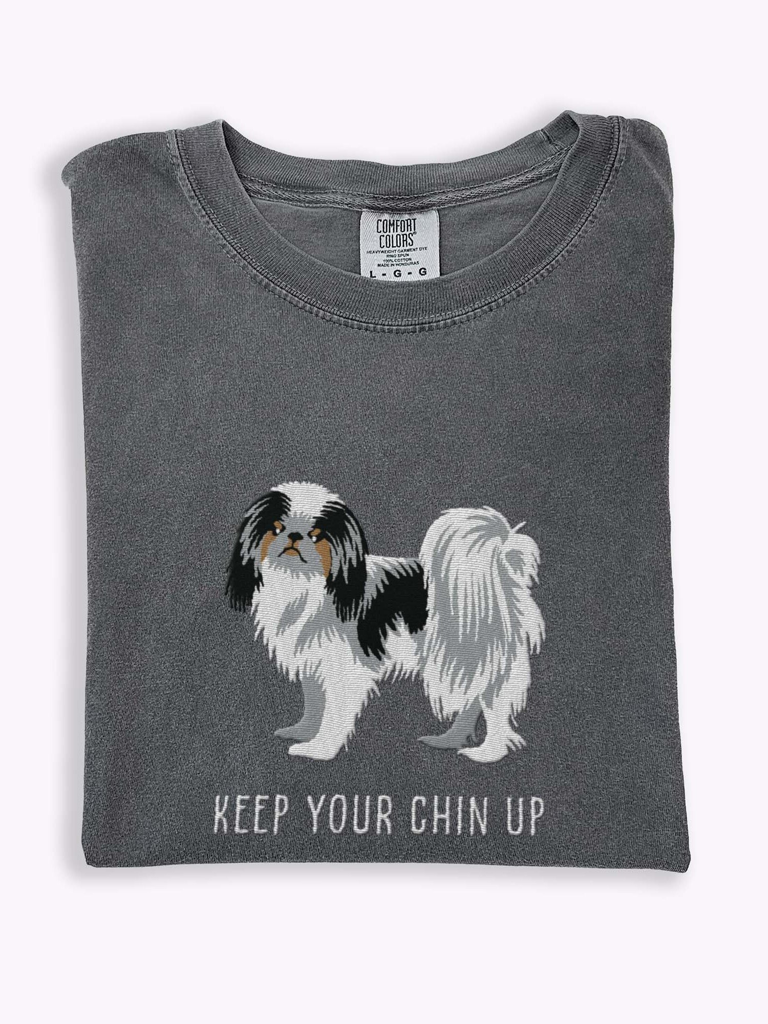 Keep Your Chin Up T-Shirt(Embroidered) of a Japanese Chin(Tricolor) product image (1)