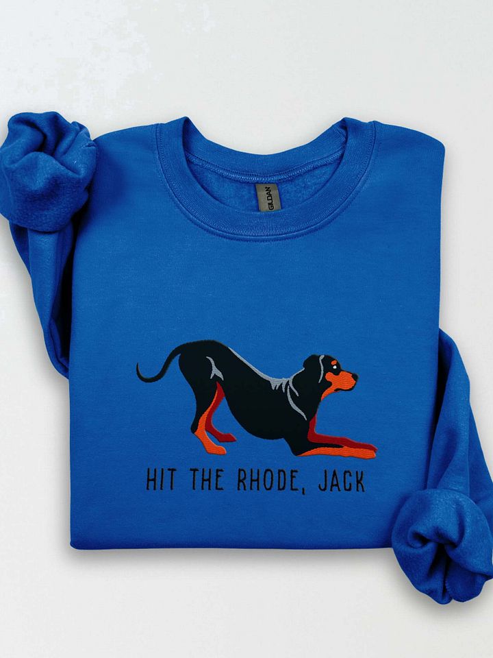 Hit the Rhode, Jack Sweatshirt (Embroidered) of a Rhodesian Ridgeback(Black & Tan) product image (1)