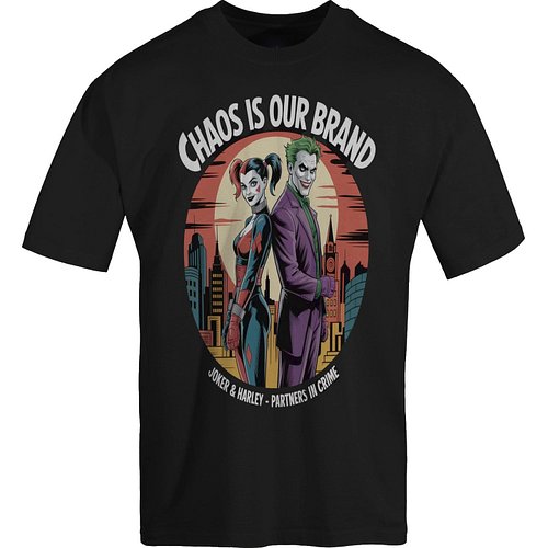 🌆😈 Back-to-back bedlam in Gotham's twilight glow with the Chaos is Our Brand: Joker & Harley Gotham Twilight Partners Oversiz...