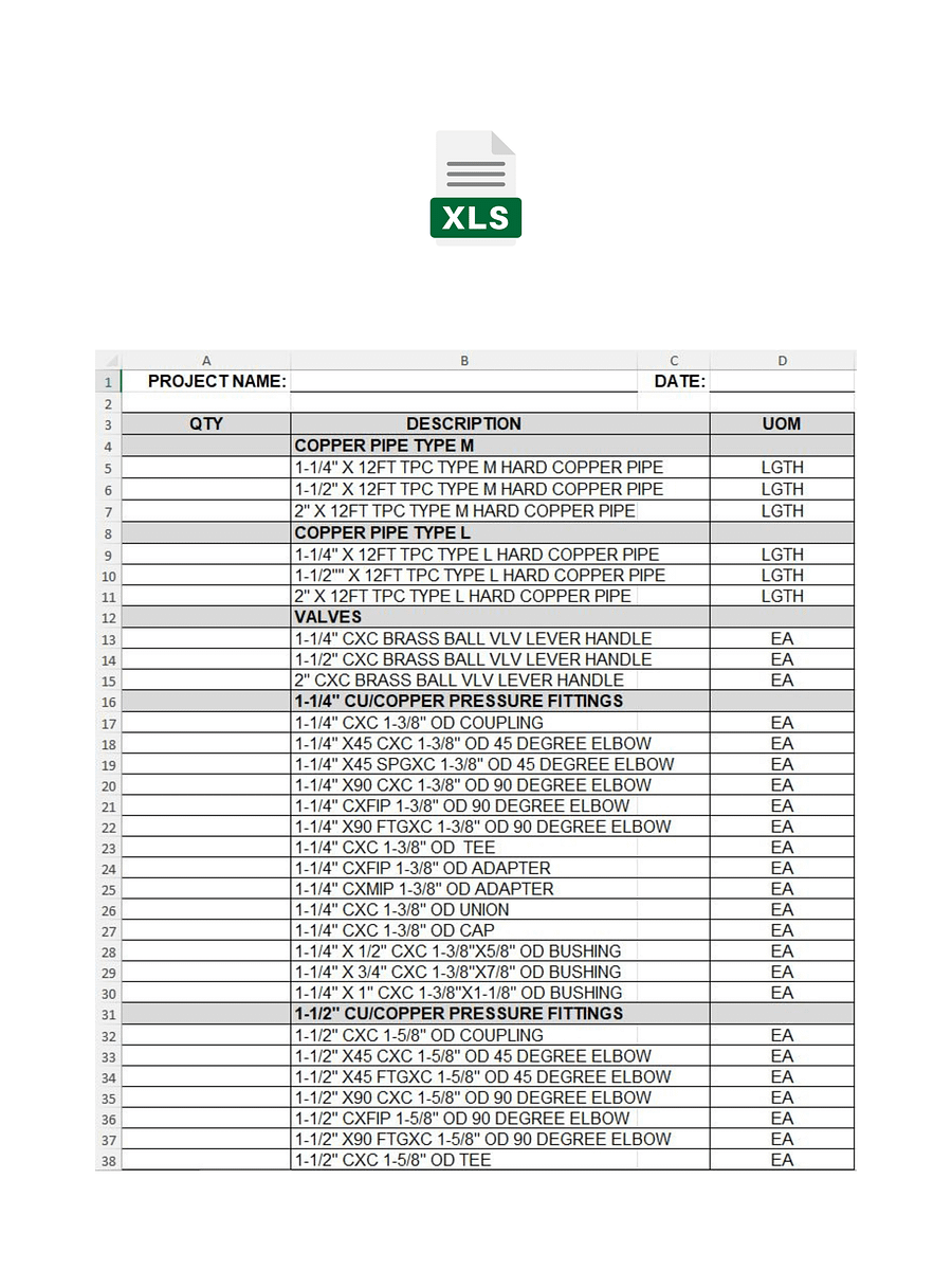 Domestic Water Cu BOM MS Excel Template No.1 & No. 2 product image (2)