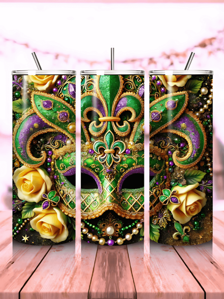 Mardi Gras Mask Tumbler Wrap – 20oz Sublimation PNG Design – Intricate Carnival Mask with Vibrant Colors – Instant Digital Download – High-Resolution 300 DPI product image (1)