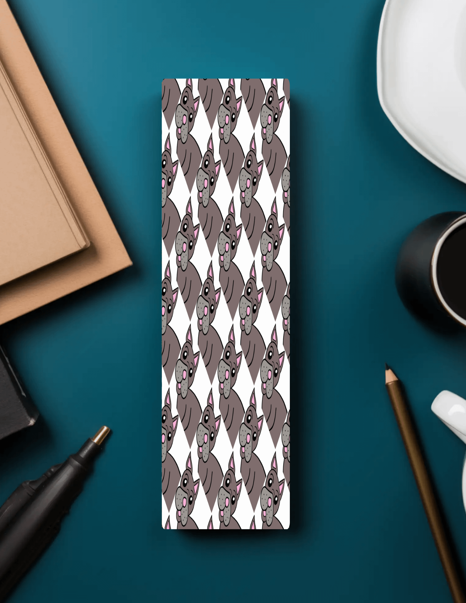 French Bull Dog Pattern Laminated Bookmark with Tassel product image (1)