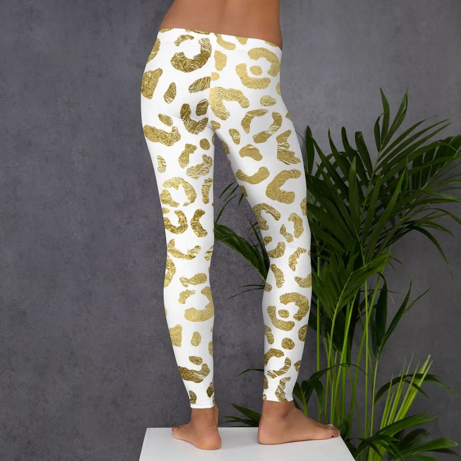White and Gold Leopard Overlay Print Leggings – Elegant, Bold & Ultra-Stylish product image (6)