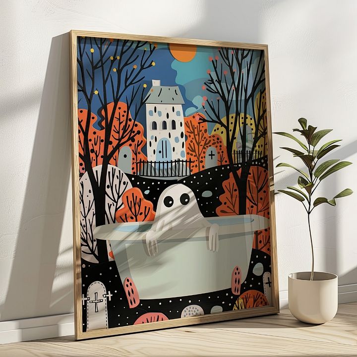 Ghost in Bathtub 3D Paper Art Halloween Bathroom Wall Art Print product image (17)