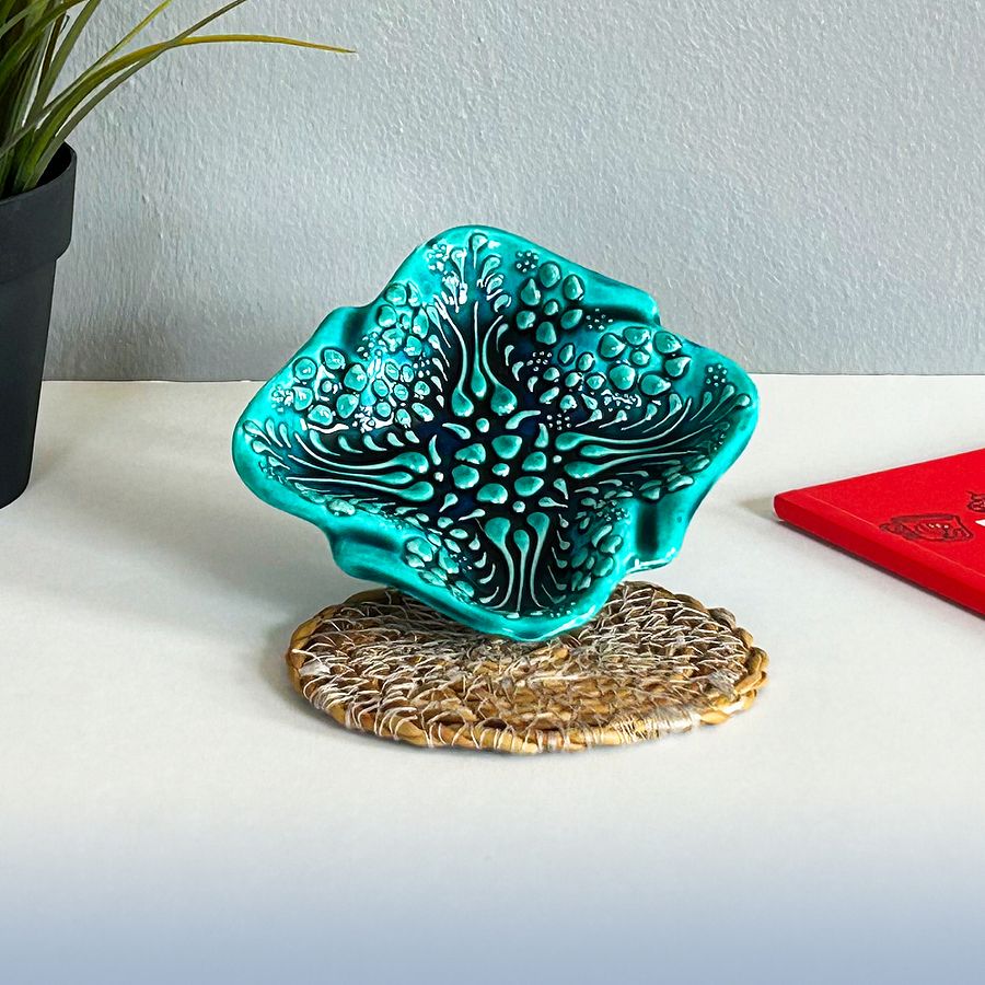Ceramic turquoise ashtray, square (10 cm) — handmade pottery, handmade ceramic, home decor, handmade gift, Turkish ceramic product image (3)