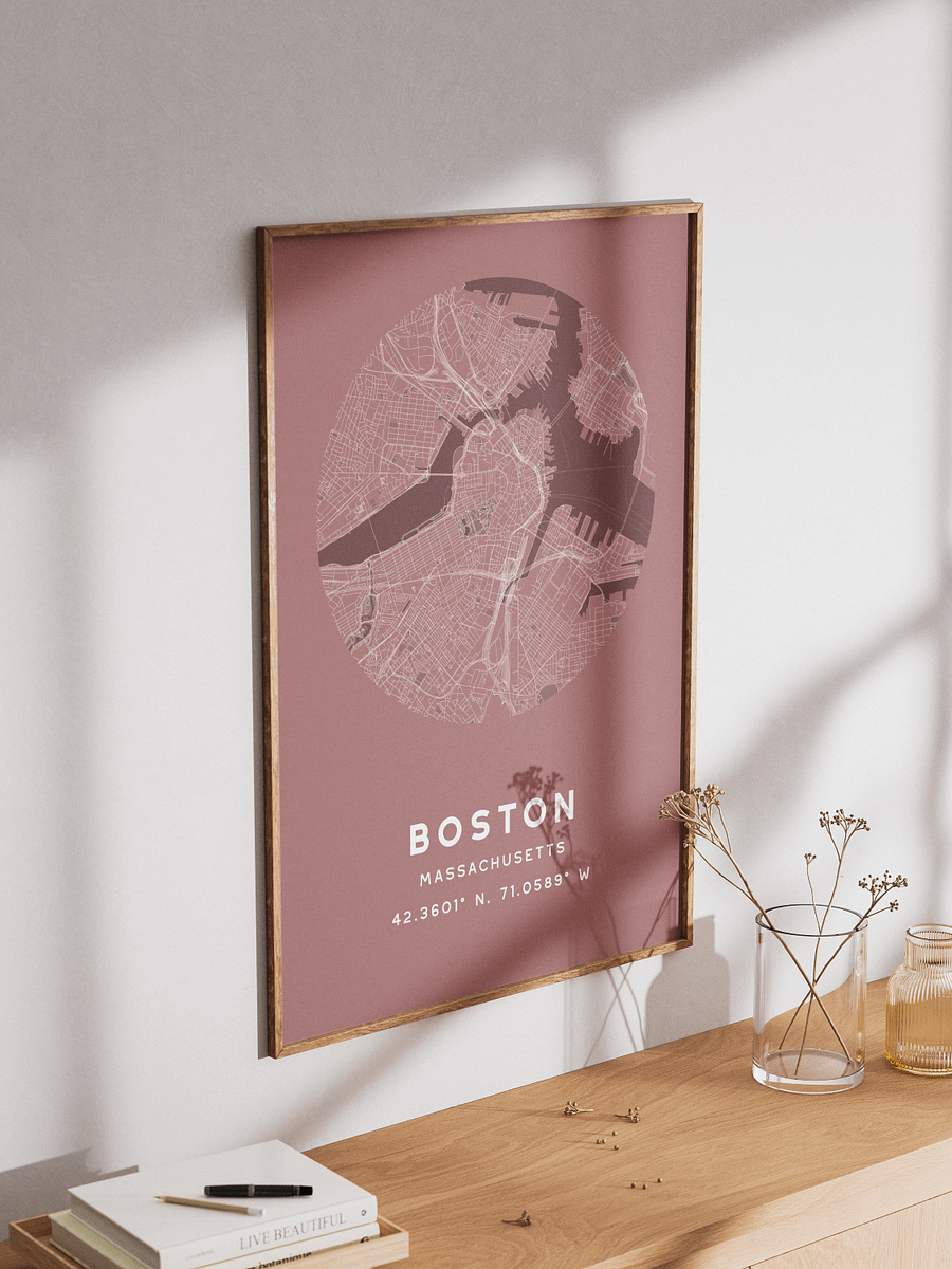 Boston Street Map Poster – Red Minimalist Circular City Art product image (3)