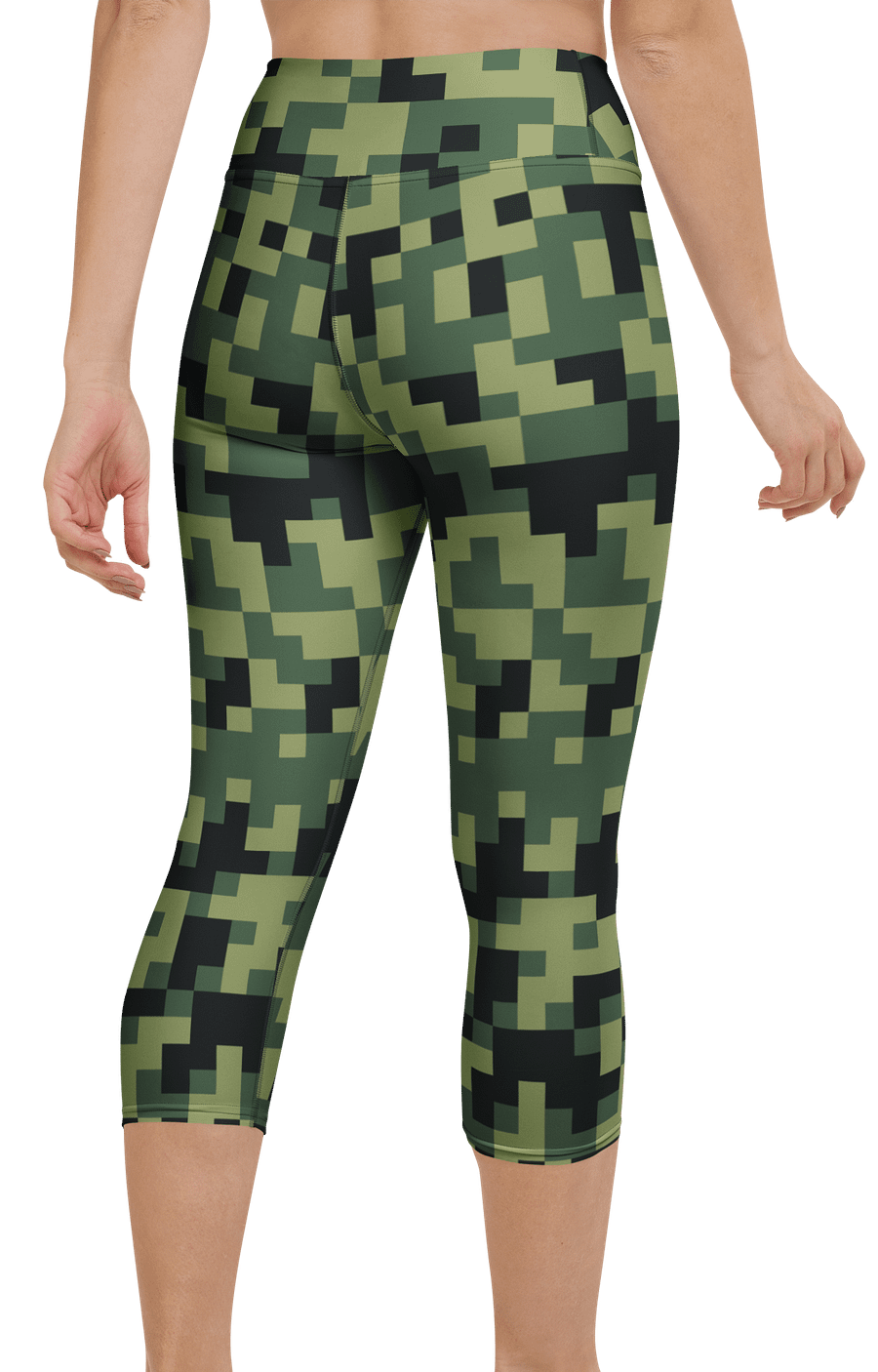 Military Green Camouflage Pixels Camo Pattern Yoga Capri Leggings product image (5)