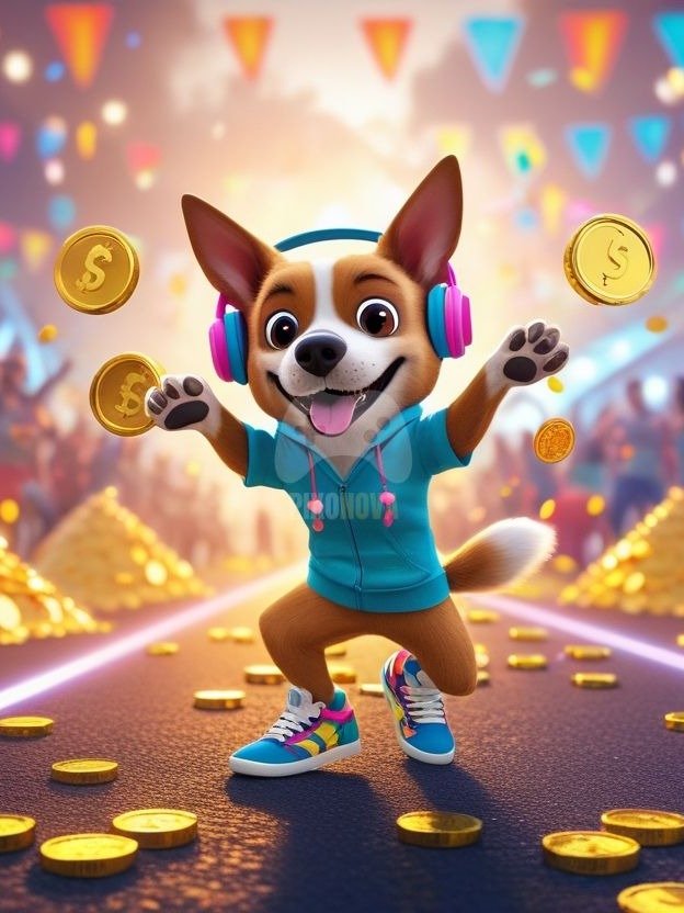 Pixel Party Parade – Track 3: Coin Carnival (Dog Mascot Edition) | 1472x832 px | 4 Variations | PNG + PDF product image (1)