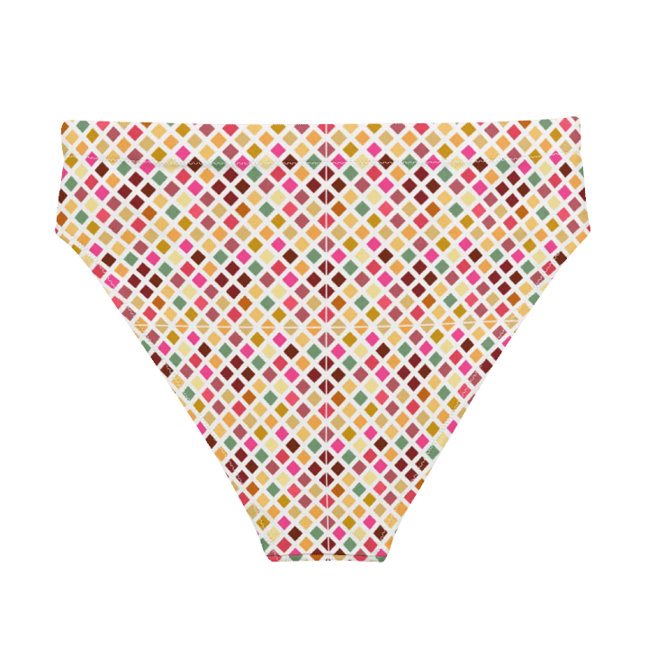 Colorful Square Pattern Design High Waist Bikini Bottom - V3 product image (2)