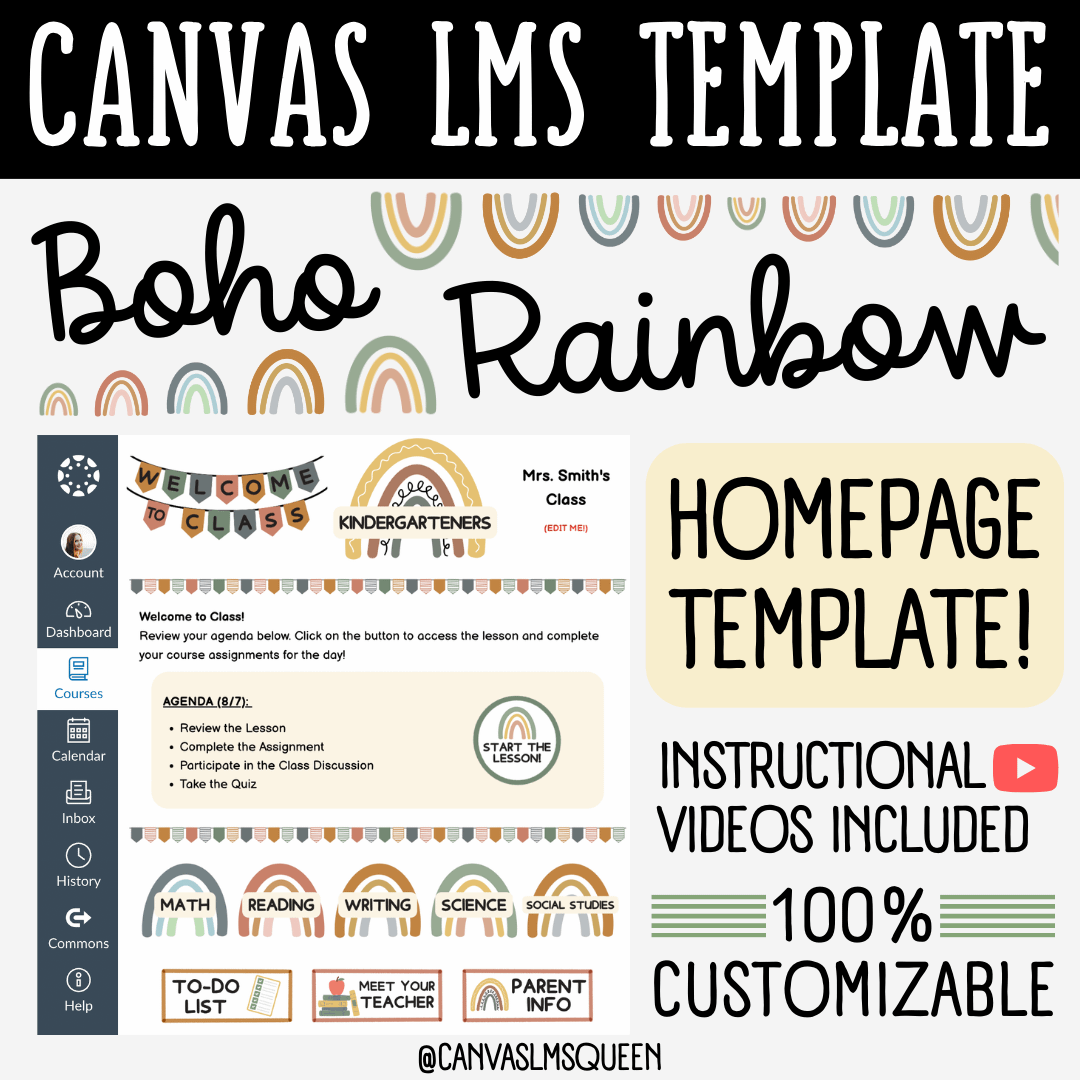 Canvas LMS Template - HOMEPAGE, BUTTONS & BANNERS - Boho Rainbow - 100% Editable product image (1)