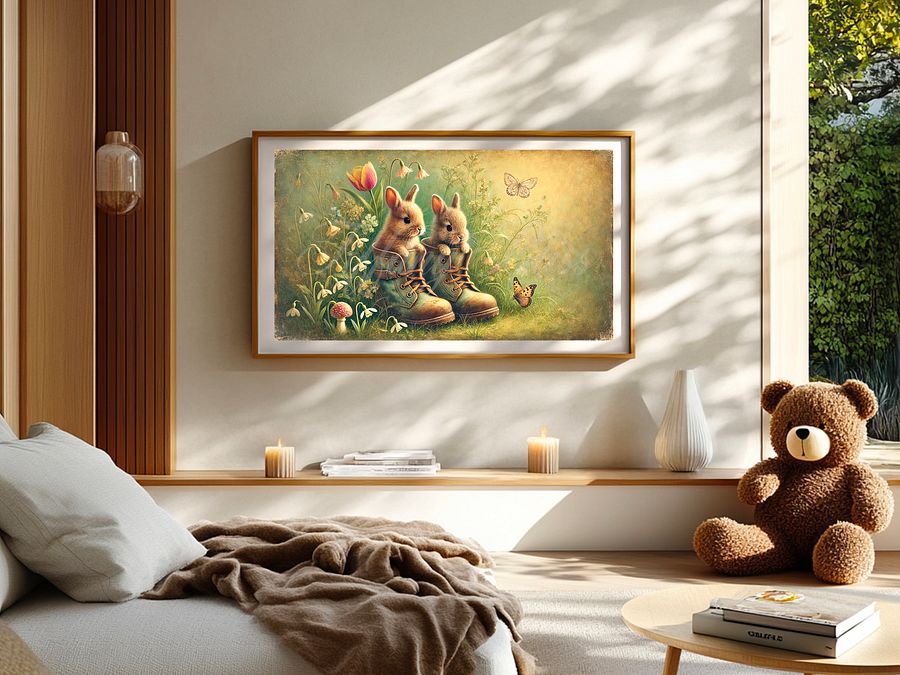 Samsung Frame TV Art, Neutral Spring Easter Bunny Boots Painting, Wallpaper, Screensaver, Digital Download product image (5)
