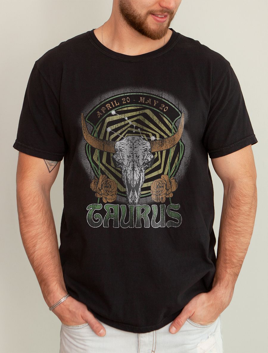 Taurus Zodiac Sign Tee | Art Nouveau-Style Grunge Streetwear T-Shirt for April 20 to May 20 Birth Months product image (6)