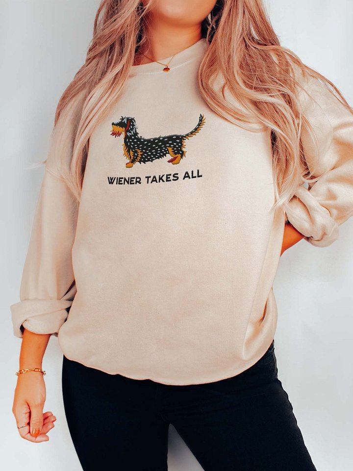 Wiener Takes All Sweatshirt (Embroidered) of a Wirehaired Dachshund(Salt & Pepper) product image (2)